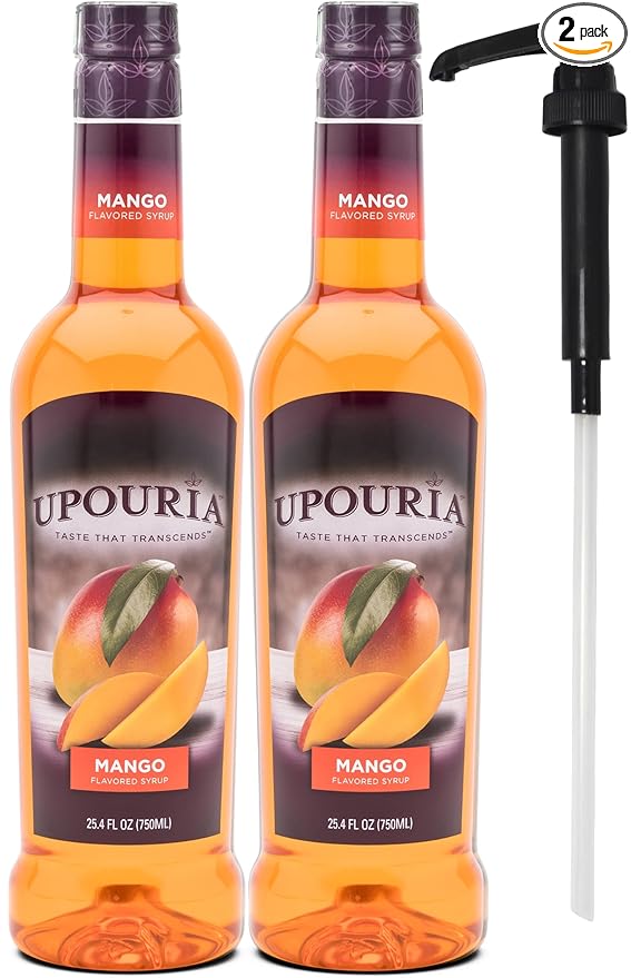 Upouria Mango Syrup Flavoring, 100% Vegan, Gluten-Free, Kosher, 750ml bottle (Pack of 2) with 1 Syrup Pump