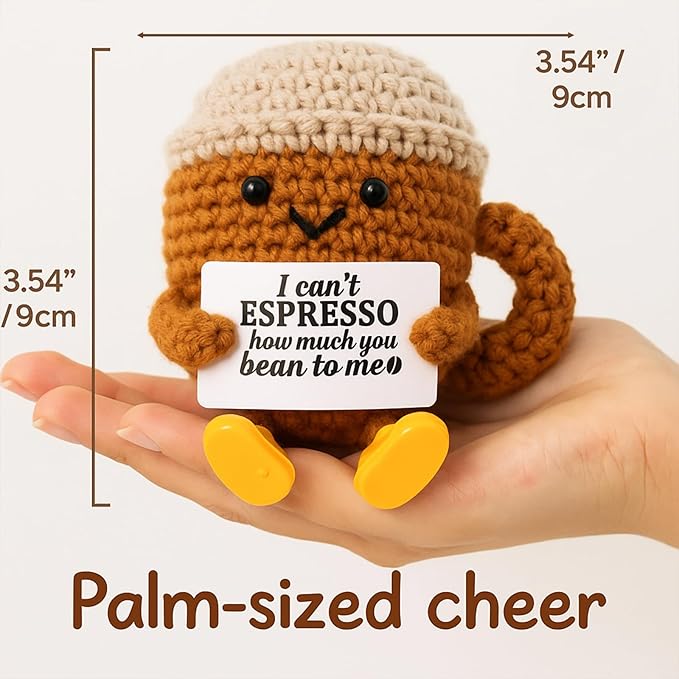 Valentine's Day Gifts for Her Him Women Men Girlfriend Boyfriend Birthday Gifts, Positive Crochet Coffee Cup Desk Decor, Cute Small Coffee Lover Gift for Best Friend Couple Wife Husband