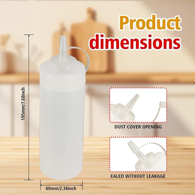 Squeeze Bottles for Sauces,Leak-Proof Condiment Dispenser, BPA-Free Kitchen Restaurant Squeeze Bottle Set with Wide Mouth for Ketchup, Mustard,Syrup,Dressings (White, 2Pack-12oz(300ml))