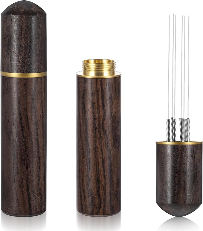 Normcore Wdt Tool, 6 Needles 0.3 mm Espresso Needle Distributor for Clump-Free Grounds, Natural Wood Handle Wtd Tool Espressos, Professional Barista Hand Needle Type Espressos Stirrer