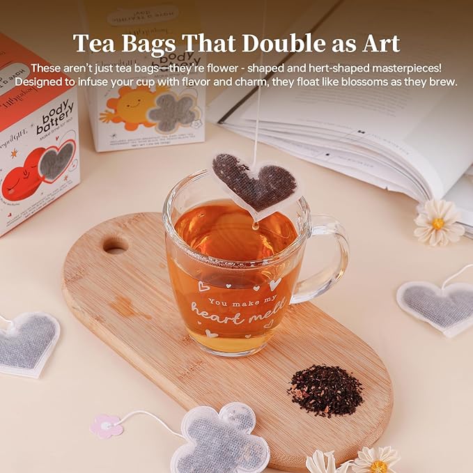 Heart Shaped Tea Bag - 20 Count, 5 Unique Flavors Novelty Tea Sampler Cute Heart-Shaped Novelty Tea Bags Variety Pack,Tea Bags for Daily Sips & Gifting