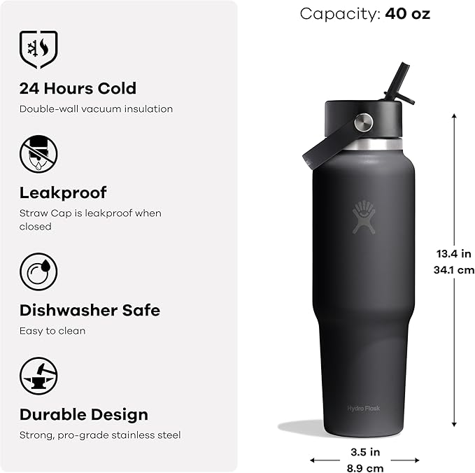 Hydro Flask Travel Water Bottle - Insulated Stainless Steel - Wide Straw Lid, Non Spill, Leakproof in 40 Oz Cloud Pink