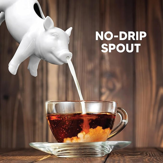 HIC Kitchen Pig Creamer With Handle, Fine Porcelain, 6-Ounce, For Serving Milk, Cream, Syrup, Dressings, And Sauces