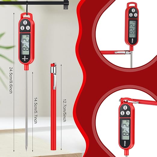 Copkim 6 Pcs Meat Thermometer Food Thermometer with Probe Water Liquid Instant Read Digital Thermometer Cooking Thermometer Supplies BBQ Kitchen Thermometer for Cooking Milk Yogurt (Red)