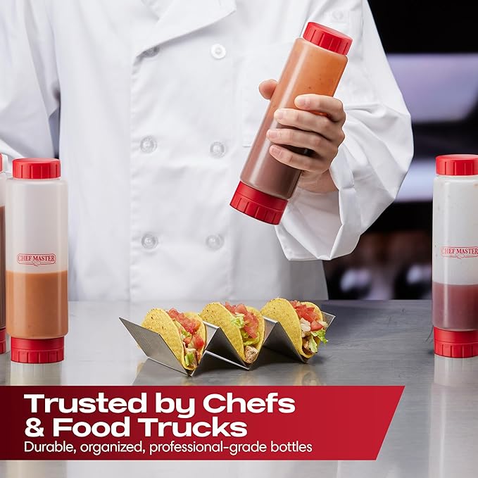 Chef Master Squeeze Bottles for Sauces (20oz) - Inverted, FIFO Refillable Bottle - Condiment Squeeze Bottles for Liquids, Sauces, Batter & Dressing - Made for Restaurants, Diners & Food Trucks - 90291