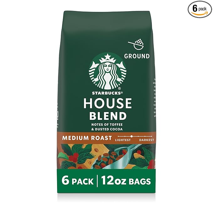 Starbucks Ground Coffee, Medium Roast Hot or Iced Coffee, House Blend, Six 12 oz Bags