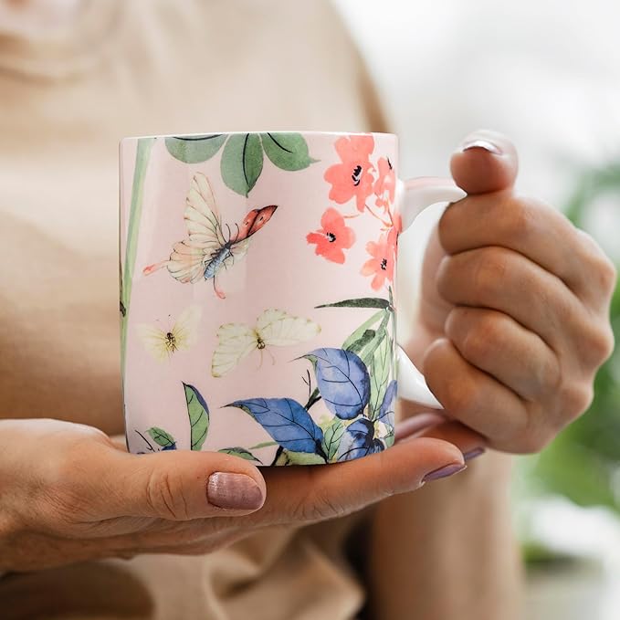 Maison d' Hermine Coffee Mug with Handles Fine Bone China Mugs Pack of One Tea Cups for Hot Beverages Cappuccino Latte Home Restaurant Office Perfect for Gift (Canne - Fargesia, 12 Ounce)