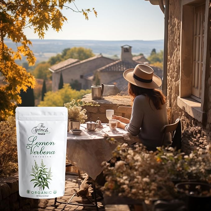 The French Touch Lemon Verbena Tea ORGANIC | 1.8g x 30 Pyramid Bags | 100% Certified USDA Organic | Plant based tea bags | Select Premium Tea (Lemon Verbena) | Vervein |Caffeine-free