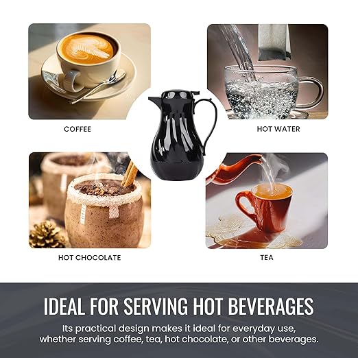 OCS Parts Set of 3 Easy Pour Thermal Coffee Carafes | 10-Inch Insulated Hot and Cold Beverage Pitcher Server for Coffee, Tea, Hot Chocolate and Water | 42-Ounce | Black