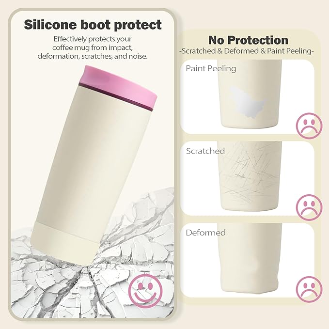 2pcs Silicone Boot for Owala SmoothSip Slider Coffee Tumbler 20oz 12oz, Anti-Slip Sleeve for Travel Coffee Mug, Protective Accessories for Owala BPA Free (Daybreak White)