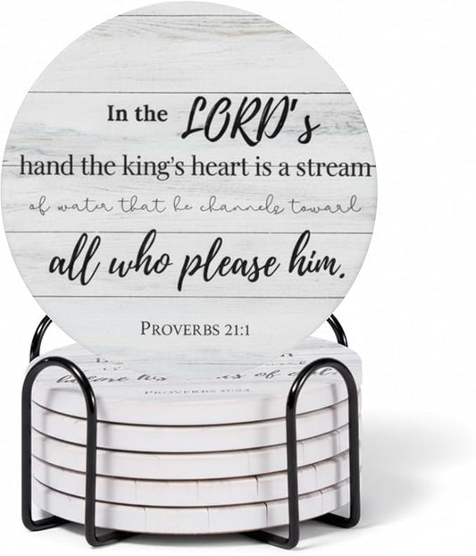 Christian Coasters Set of 6 with Holder– Ceramic Absorbent Drink Coasters for Coffee Table Desk, Modern Cute Moisture Absorbing Coasters, Christian Gifts Alternative to Cork, Silicone or Glass Coaster
