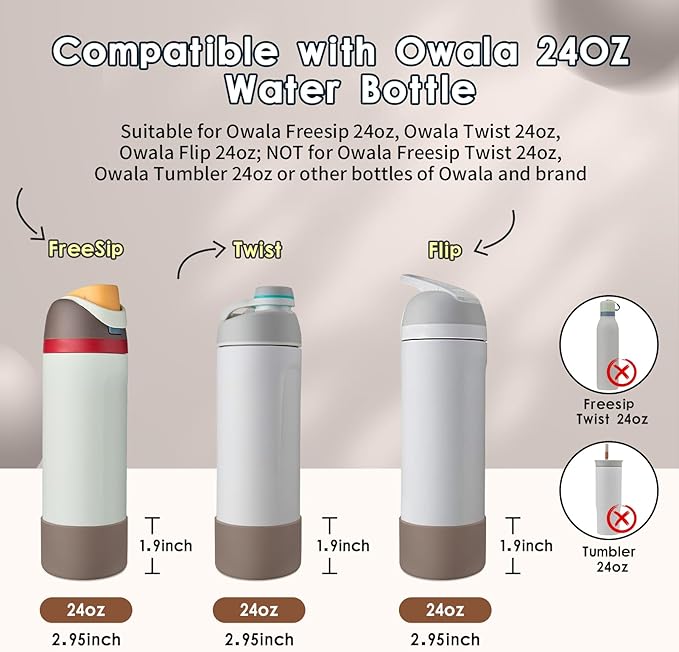 2PCS Silicone Water Bottle Boot, Compatible with Owala 24oz 32oz 40oz, Protective Anti-Scratch & Anti-Dent No Noise Sleeve Cover for FreeSip/Twist/Flip Water Bottles (Boneyard, 24oz)