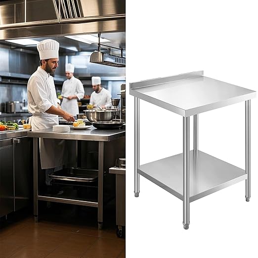 Stainless Steel Table Stainless Steel Table for Prep & Work 30 x 24 Inches with Backsplash and Knife Block for Restaurant, Home and Hotel