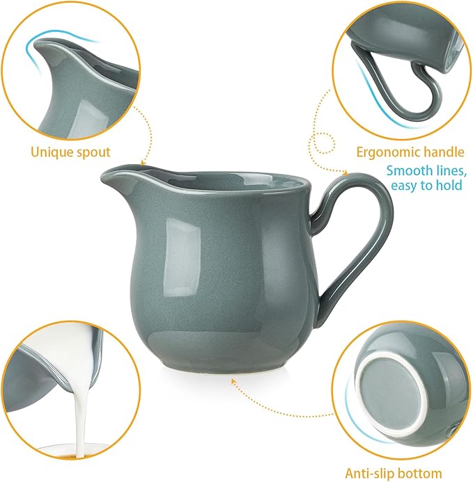 12 OZ Ceramic Sugar and Creamer Set, Coffee Serving Set, 3 Piece Cream Pitcher Sugar Bowl with Lid and Spoon (Gray)