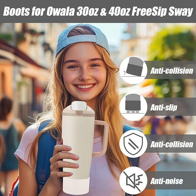 Mity rain 2PCS Protective Silicone Boots for Owala 30oz & 40oz FreeSip Sway Bottles & Tumblers - Accessories for owala, Enhances Stability & Prevents Scratches (Apricot Beige)