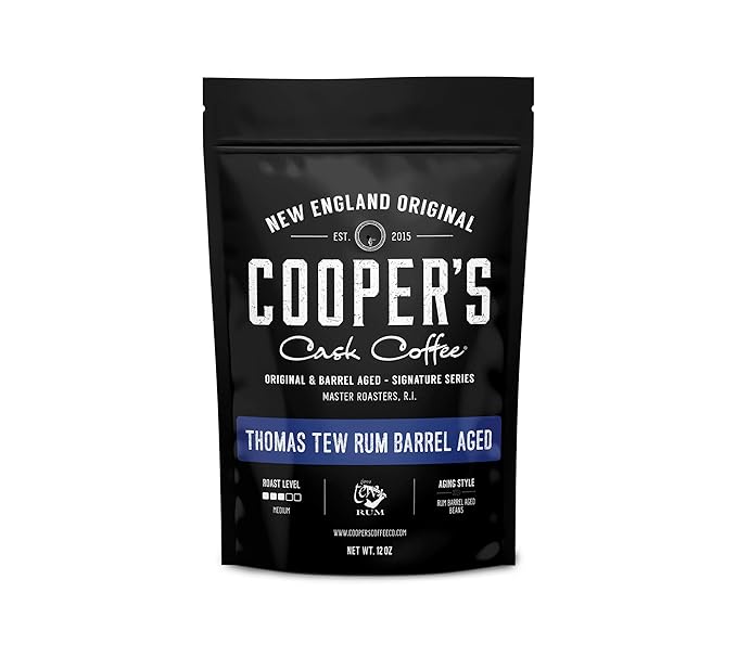 Rum Barrel Aged Coffee - Single Origin Rwanda Coffee Beans Aged in Thomas Tew RUM Barrels - 12 oz Bags, Ground Coffee