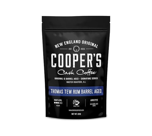 Rum Barrel Aged Coffee - Single Origin Rwanda Coffee Beans Aged in Thomas Tew RUM Barrels - 12 oz Bags, Ground Coffee