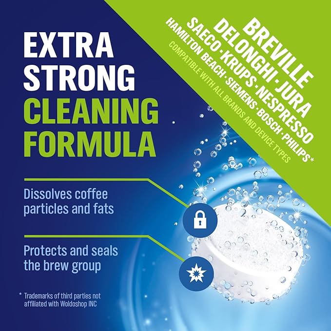 WoldoClean Espresso Machine Cleaning Tablets 40x 2g - Universal Backflush Tablets for Breville Barista Express, Jura, Gaggia, DeLonghi & Phillips, Removes Coffee Oils & Grease Residue