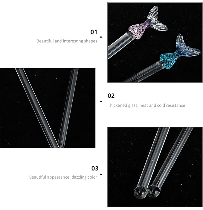 Glass Coffee Stir Stirrers Long Handle Mermaid Design Glass Mixing Rods for Home Bar Cocktail Drinks Coffee Tea Juices 2pcs Set