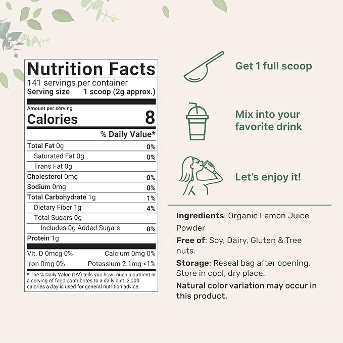 Micro Ingredients Organic Lemon Juice Powder 2 Pack | Cold-Pressed Lemon Source | Natural Vitamin C | No Sugar or Additives | Great for Drinks, Smoothies & Beverages | Non-GMO, Vegan Friendly