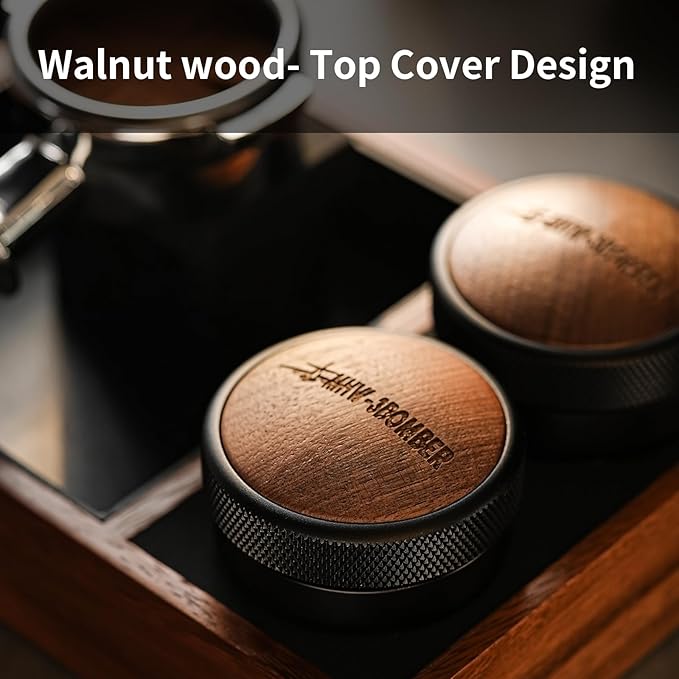 MHW-3BOMBER Espresso Coffee Distributor 51mm, Espresso Distribution Tool with Wooden Lid, Adjustable Height Coffee Leveler with Non-slip for 51mm Portafilters, Espresso Accessories T6095L4