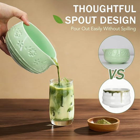 Matcha Whisk Set, Ceramic Bowl with Spout, Bamboo Matcha Whisk & Spoon, Chasen Holder, Scoop Rest, Sifter, 8-Pcs Japanese Ceremony Matcha Powder Kit–Happy New Year 2026 Gift for Women-Mint