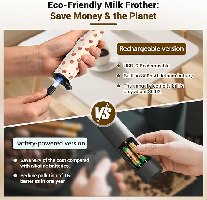Milk Frother Handheld Rechargeable - 2-Speed Electric Whisk with 5 Detachable Heads (Frother/Mixer/Whisk) for Coffee, Latte, Cappuccino & Matcha, Drink Mixer (Flower 6)