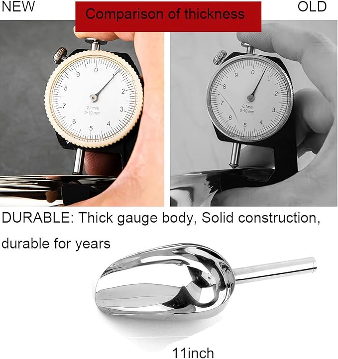 NINGVIHE Ice Scoop for Freezer,Metal Ice Scoop,Stainless Steel Food Scoop Kitchen Bar Party Wedding Heavy Duty,Scoops for Pet Food, Cookie Flour,Silver (11in)