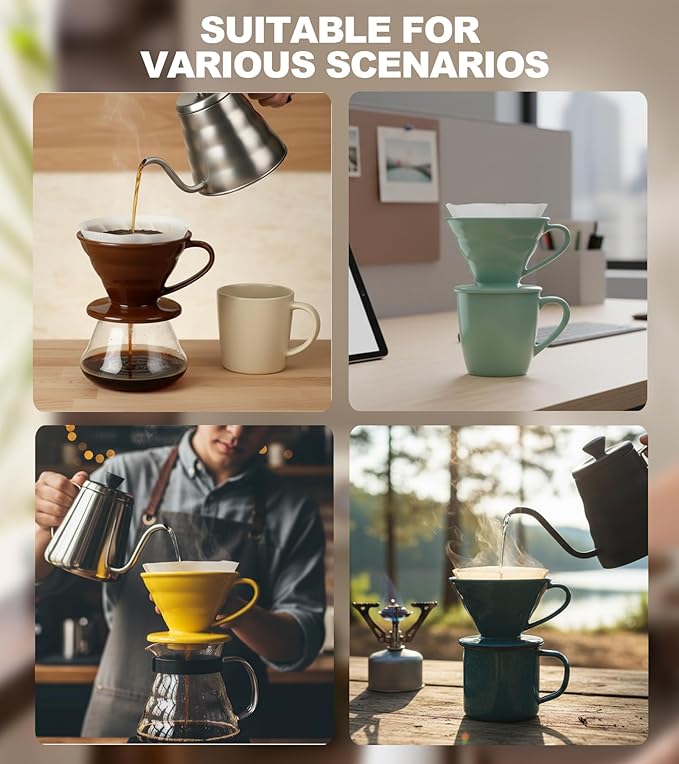 Pour Over Coffee Dripper - Ceramic Pour Over Coffee Maker Cone, Porcelain Coffee Drip, Pour Over Single Cup, Manual Brew Maker for Home, Cafe, Office - 1-4Cup, V60 Size 02 (Dark green)
