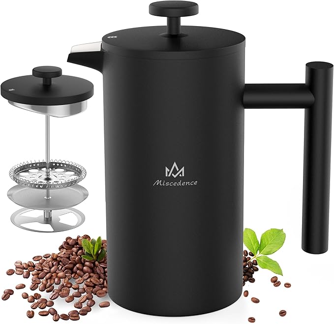 Miscedence French Press Coffee Maker, Double Wall Vacuum Insulated 304 Stainless Steel coffee press for Home, Camping and Office