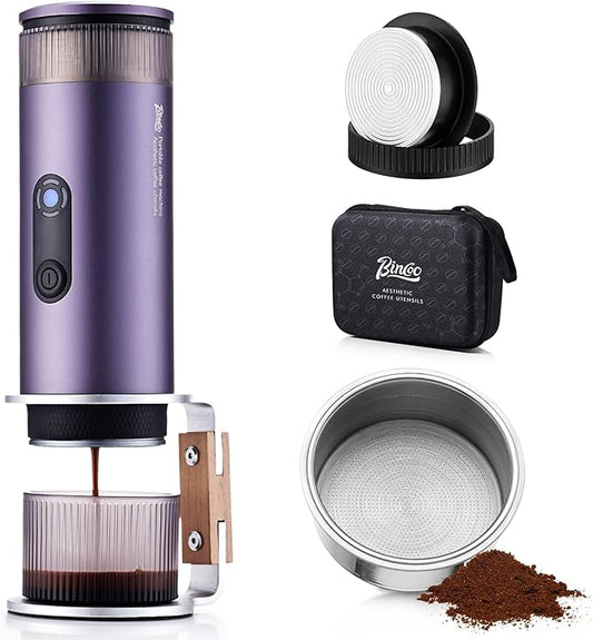 Bincoo Portable Electric Espresso Machine with Stand, Self-Heating, 20 Bar Car Coffee Maker Double Shot Travel Coffee Machine for Camping, Travel, RV, Hiking, Office, H1pro