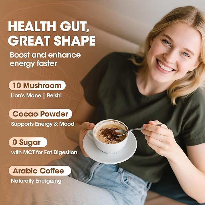 B BEWORTHS 2Pack Mushroom Coffee Powder with MCT Oil - 10 Mushroom Lion's Mane, Turkey Tail, Reishi, Cordyceps & Chaga - Instant Arabica Mushroom Coffee for Focus, Immune, Gut & Brain Health | Keto