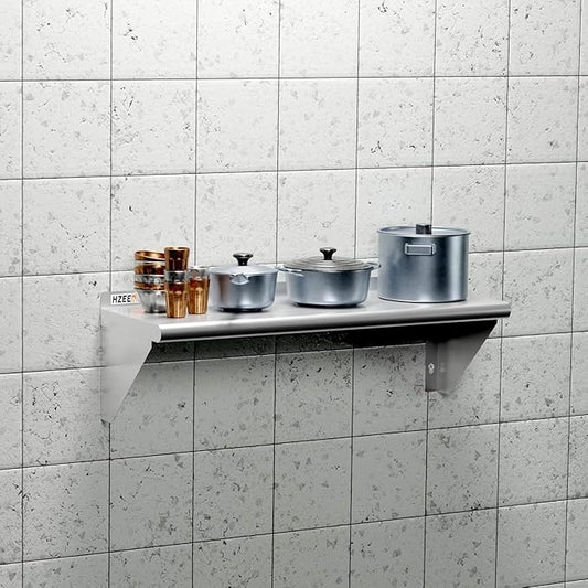Stainless Steel Wall Mounted Shelf 14x30 Inches, 18 Gauge Commercial Shelving Metal Storage Rack Shelves for Kitchen, Restaurant, Garage and Laundry