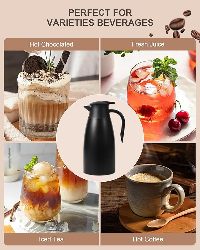 70Oz Thermal Coffee Carafe for keeping hot, Airpot Insulated Carafe Stainless Steel Thermal Pot for Coffee, (black+black)