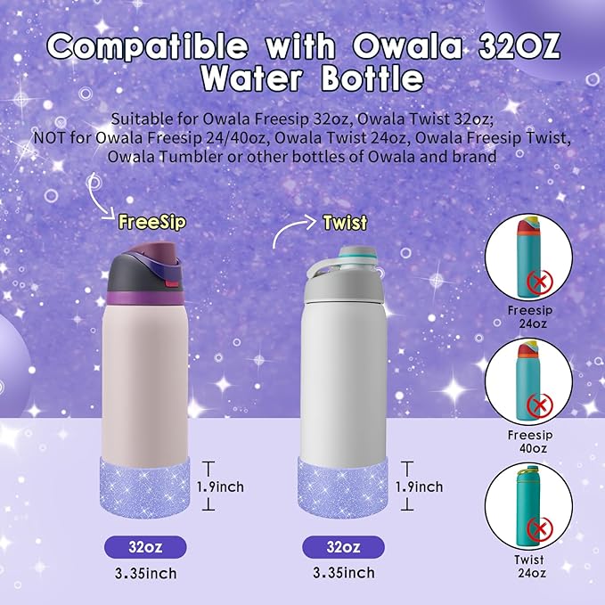 Protective Glitter Silicone Boot Compatible with Owala 24oz 32oz 40oz, Bling Cup Sleeve Bottom Bumper Cover Compatible with Owala FreeSip, Twist, or Flip Stainless Steel Water Bottles