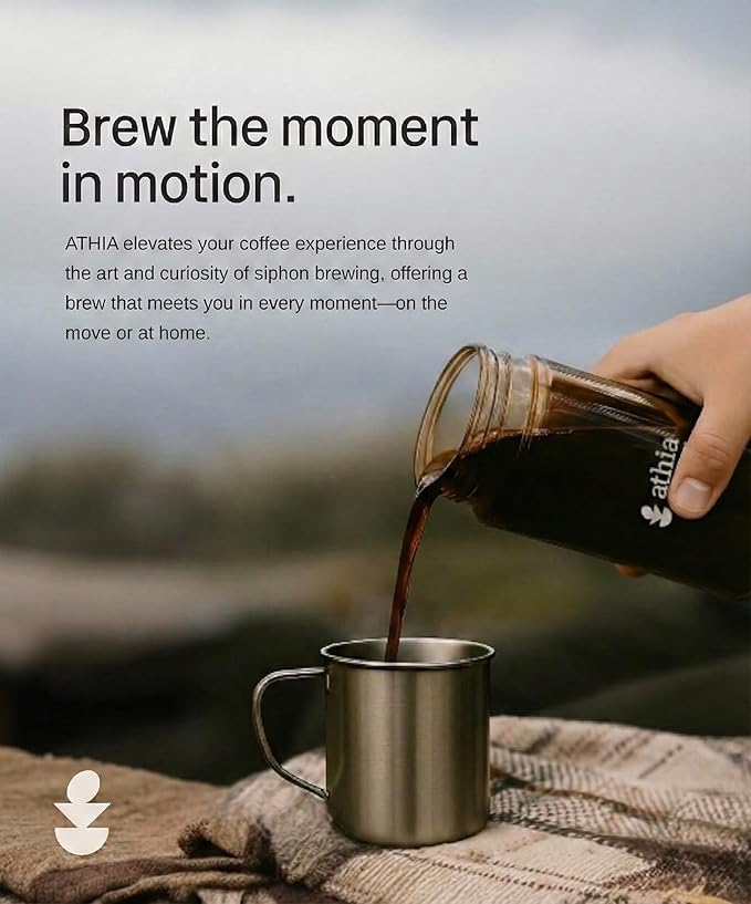 ATHIA Portable Siphon Coffee Maker for Travel & Camping - 4-in-1 Manual Brewer for Hot & Cold Brew, Siphon-Inspired System, 13.5oz/400ml Tritan Bottle, Reusable Filter, 6.35oz/180g Lightweight