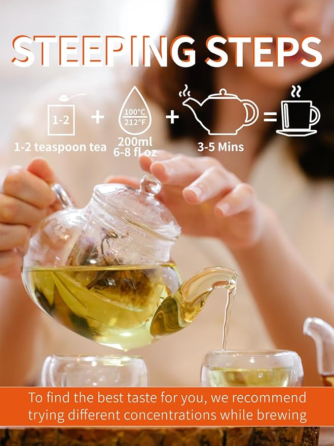 TeeLux Jasmine Green Tea Loose Leaf, Natural Premium Jasmine Chun Hao with Pleasant Aroma, Hot & Iced Tea, 8.8 Ounce