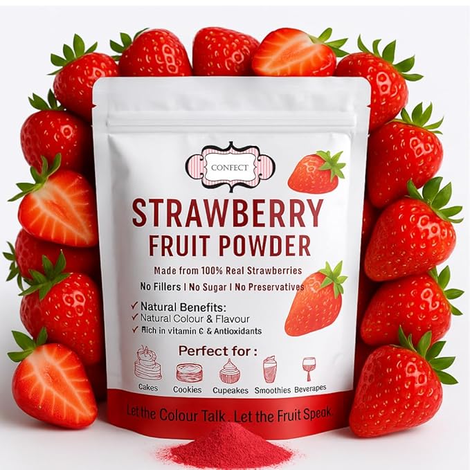 Confect Strawberry Powder | Pure & Natural Fruit Powder for Smoothies, Baking, Beverages, Juices & DIY Recipes | Vegan, Gluten-Free, No Added Sugar – 1 LB
