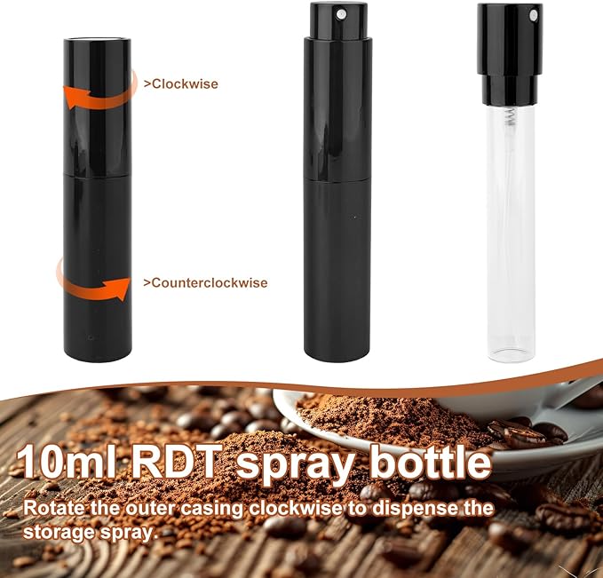 Coffee Bean Dosing Cup and Spray Bottle Set, Walnut Wood Round Bean Measuring Tray Espresso Spritzer Tools Accessories with Static Reduction Spray for Coffee Enthusiast