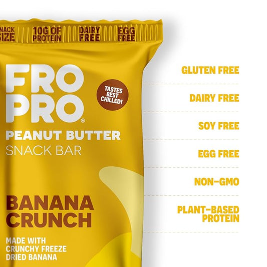 FROPRO Plant Protein Snack Bars - Plant Based Protein Bars, All-Natural, Gluten, Dairy, & Soy Free, High Protein Bars with Low Calories | Banana Crunch, 12 Pack