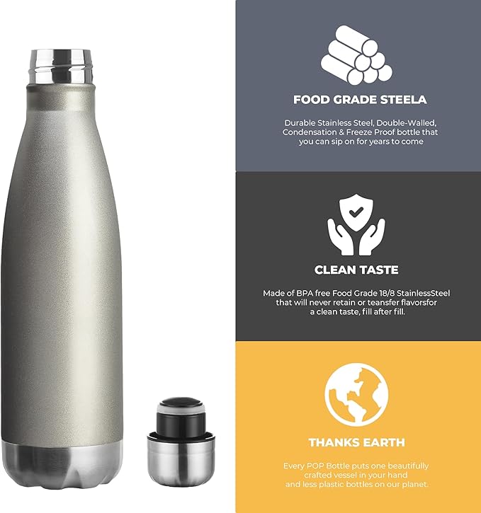 MEWAY 17oz Sport Water Bottle 4 Pack Vacuum Insulated Stainless Steel Leak-Proof Double Wall Cola Shape Water Bottle,Keep Drinks Hot & Cold(Cold Gray,4 Pack)