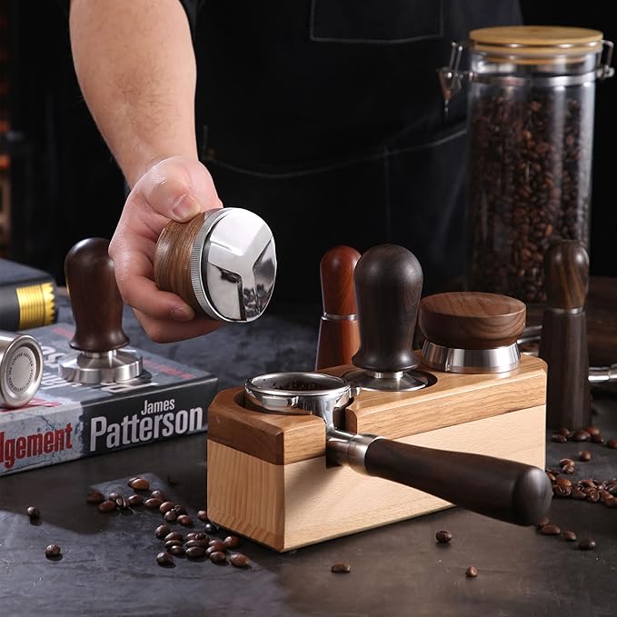 GURUDAR 53mm Coffee Distributor, Espresso Distribution Tool, Adjustable Depth Espresso Tamper Leveler with Walnut Wood Handle Fits for 54mm Breville Barista Portafilter