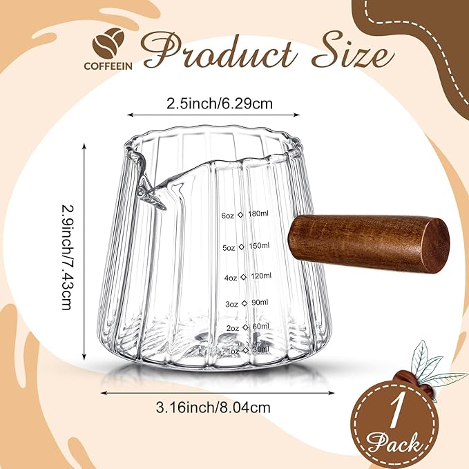 1 Pcs Espresso Shot Glass with Handle, 6 oz/180 ml Espresso Cup with Single V-shaped Mouth, Measuring Cup for Milk Tea Coffee Bar Accessories (Clear)