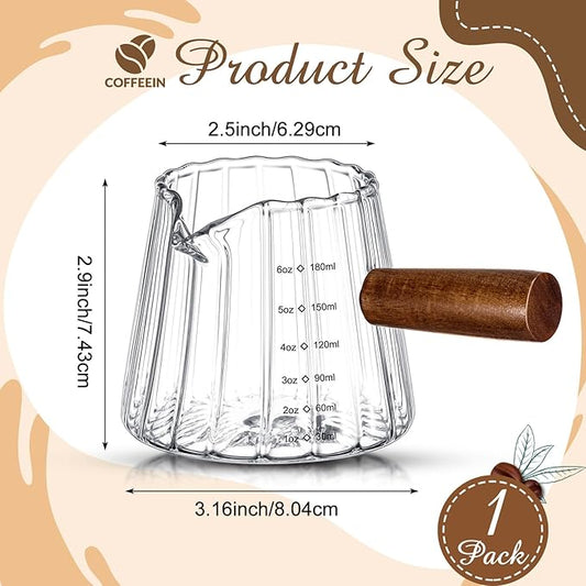 1 Pcs Espresso Shot Glass with Handle, 6 oz/180 ml Espresso Cup with Single V-shaped Mouth, Measuring Cup for Milk Tea Coffee Bar Accessories (Clear)