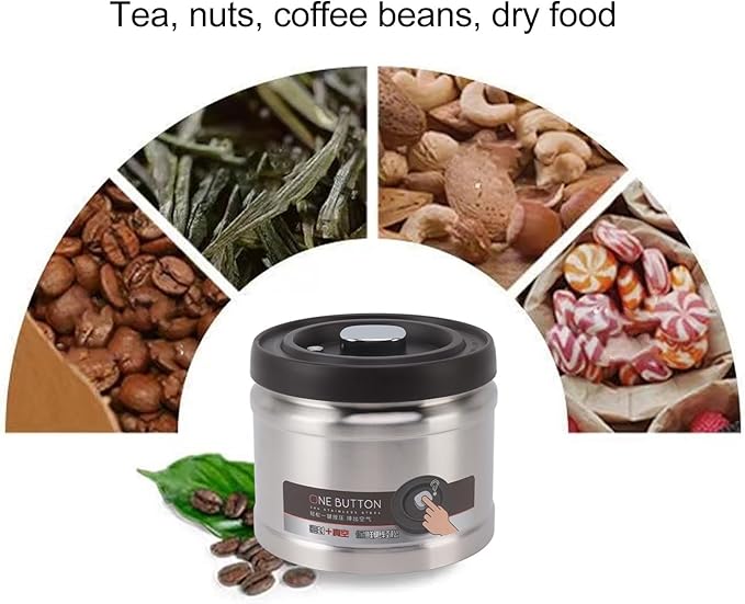 Vacuum Kitchen Seal Canister, Stainless Steel Pressed Airtight Food Storage Container, Flour/Coffee/Beans Tea/Grains/Sugar/Biscuits Metal Food Storage Canister, Tea Canisters(1600ML Stainless Steel)