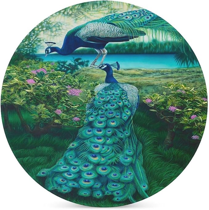 Round-6PCS Peacock Drink Coasters, Round Modern Ceramic Absorbent Coasters, Vintage Tree Branch Beautiful Plant Floral Green Peacock Decor Desk Coffee Table Coaster for Beverage Cup Tea Coasters