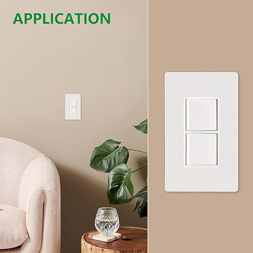 Wengart Double Rocker Combination Decorator Switch, 2-in-1 Space-Saving Wall Switch, 15A 120V, Screwless Wall Plate, Single Pole, UL Listed, White