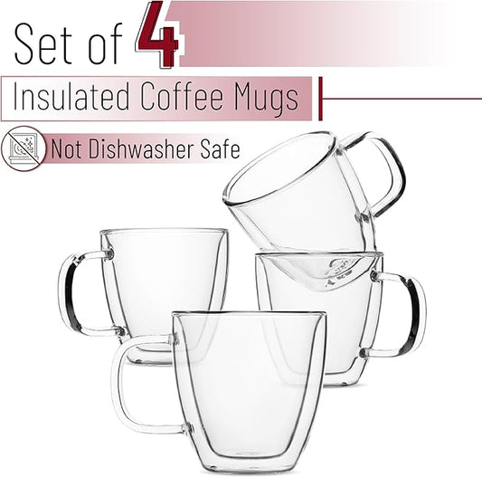 BTaT- Double Walled Espresso Cups, 5 oz, Set of 4, Clear Coffee Mugs, Double Wall Insulated Espresso Cups, Small Coffee Mugs for Tea, Lattes, Macchiatos, Hot & Cold Beverages, Microwave Safe
