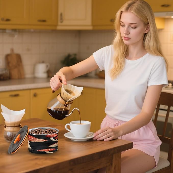 YETTASBIN Mushroom Airtight Food Storage Containers 500ml/19oz, Stainless Steel Coffee Canisters with Vacuum-Lock Lid for Kitchen Organization, Coffee Bean, Tea, Sugar, Flour