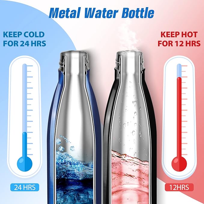 Sfee Insulated Water Bottle, 17 oz Stainless Steel Water Bottles, Double Wall Vacuum Reusable Water Bottles Leak Proof BPA-FREE Sports Bottle Cup Keep Hot&Cold for Running Gym Workout Cycling Kids